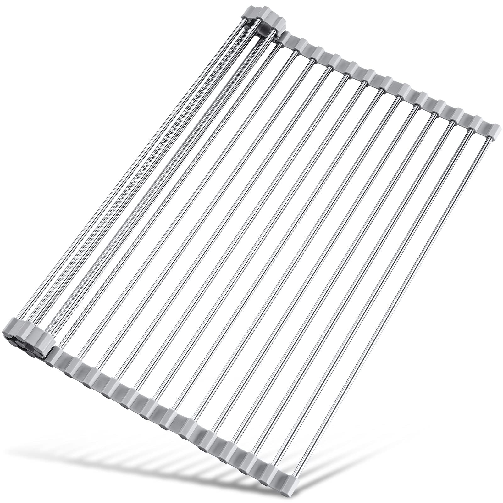 Photo 1 of Tomorotec 17.7" x 15.5" Roll Up Dish Drying Rack Over Sink Drying Rack Sink Cover Kitchen Sink Accessories Gadget Multipurpose Organizer Foldable Stainless Steel Drainer (Grey)