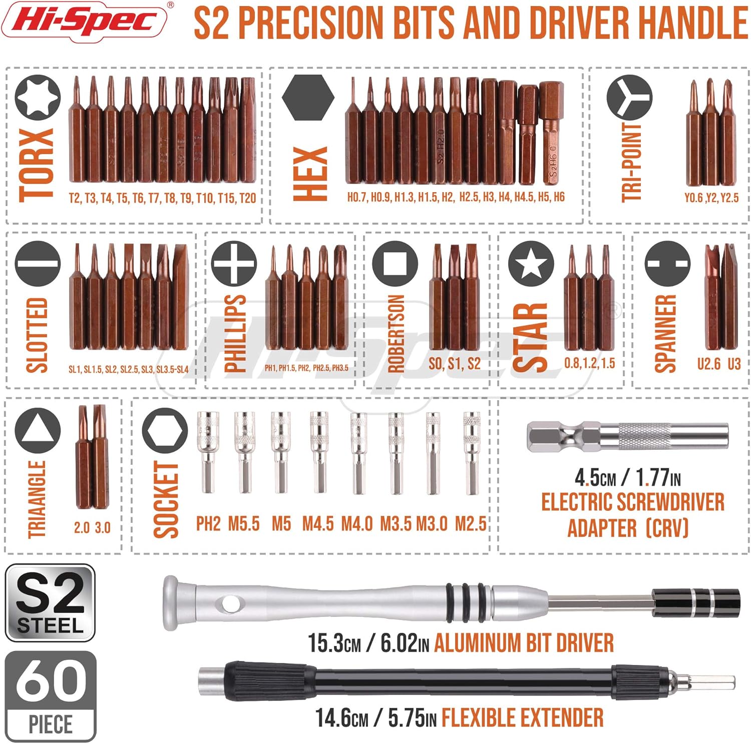 Hi-Spec 60 Piece Precision Screwdriver Bit Set for Repair of Android Mobile Cell Phones, iPhones, Macbooks, Laptops, Notebooks, Game Consoles & Electronic Gadgets in a Compact Case: Home Improvement