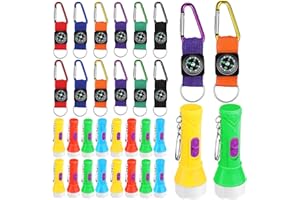 KASYAT 36 Pieces Camping Party Favors 18 Pieces Colorful Compass Keychains Belt Clips and 18 Mini Flashlight Keychains for Adults Kids Toys Prizes