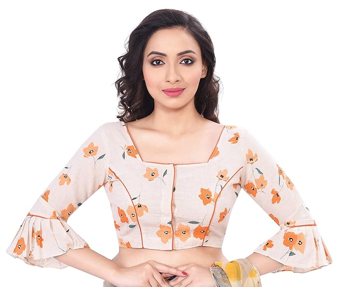 Women's Cotton Printed Blouse (D-005381-Off White)