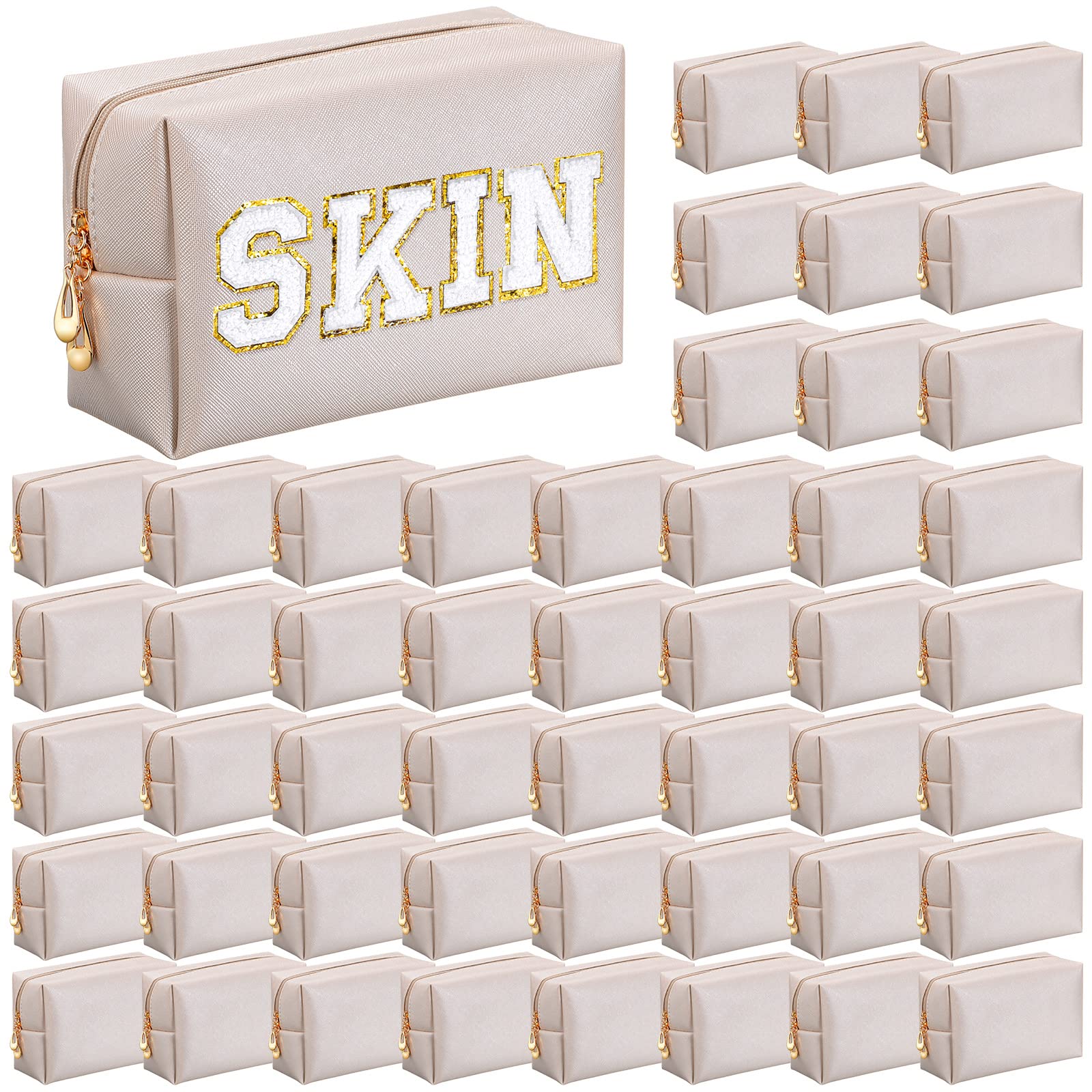 Photo 1 of Cunno 50 Pcs Makeup Bag Bulk PU Leather DIY Cosmetic Plain Preppy Makeup Pouch Portable Waterproof Toiletry Bags for Women Travel Pencil Case Cosmetic Organizer, Ivory White