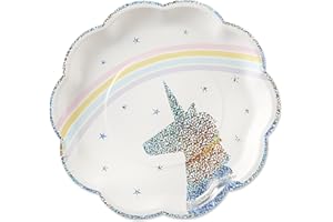 Kate Aspen 28396NA Enchanted Unicorn Paper Plates (Set of 8), White, Pink, Yellow, Blue and Purple