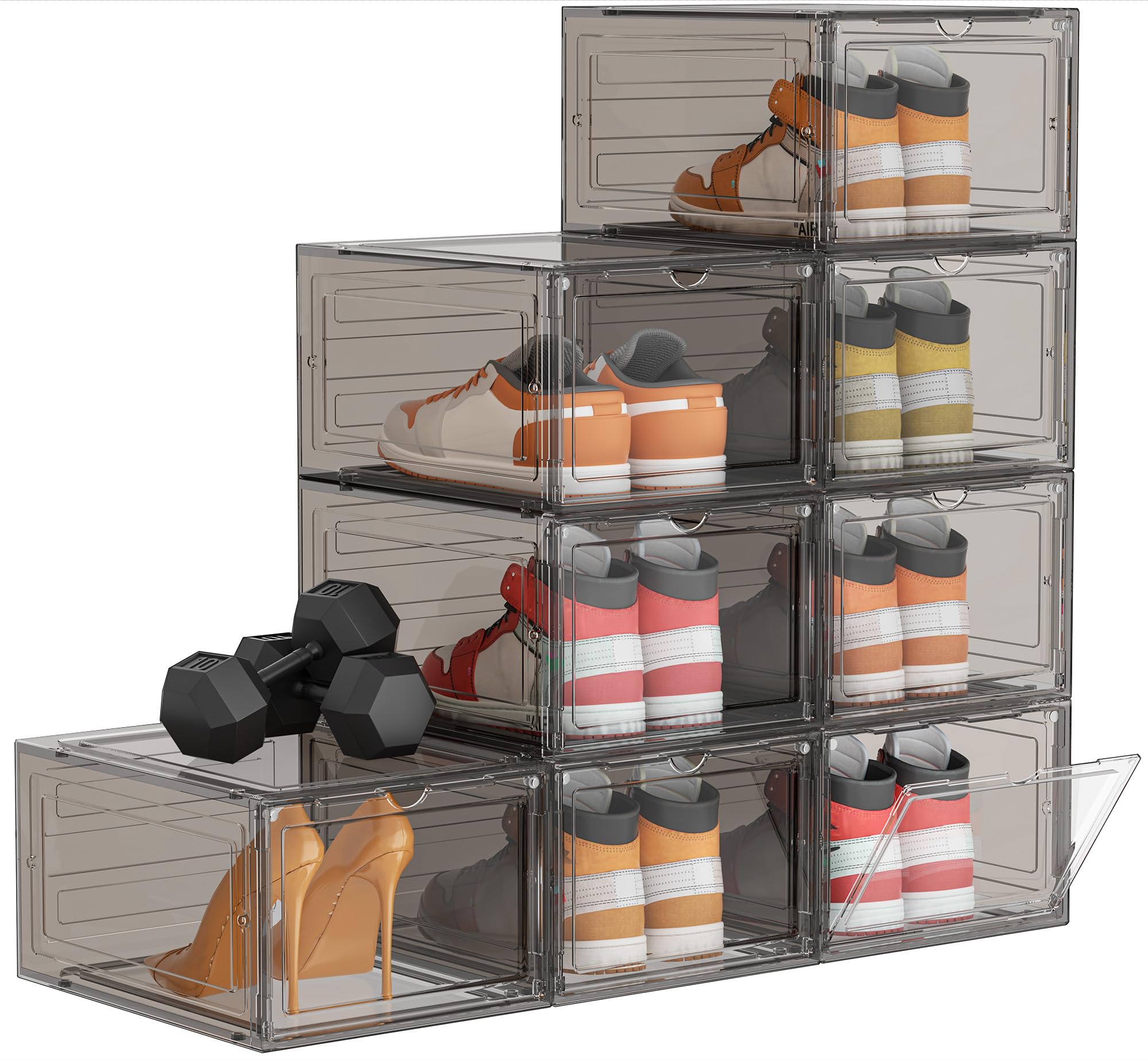 Photo 1 of HOMIDEC Shoe Storage, 8 Pack Shoe Organizer Hard Plastic Shoe Box, Shoe Boxes Clear Plastic Stackable, Shoe Boxes with Lids for Size 13