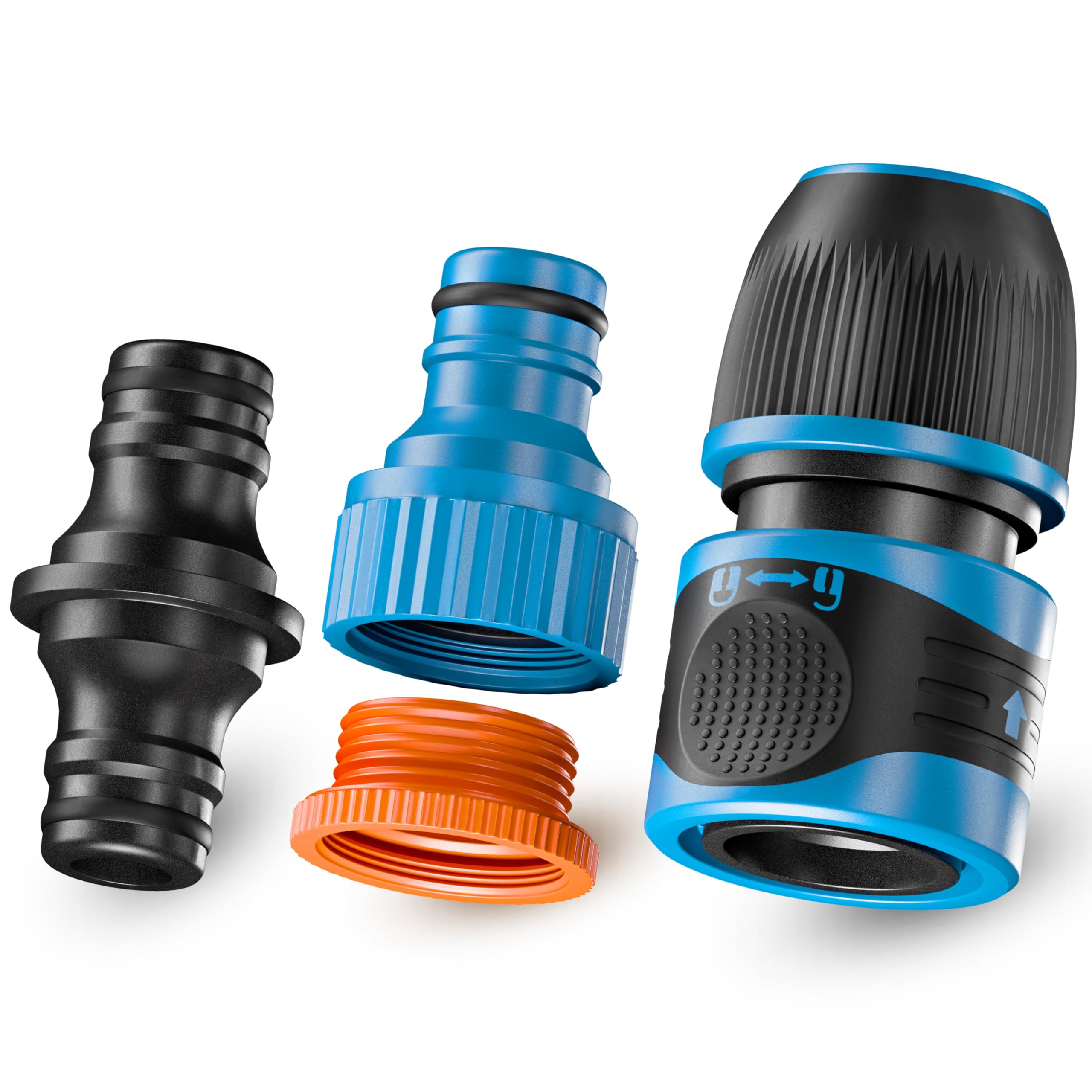 GRÜNTEK 3-Piece Quick Connect Hose Connector and Adapter Set for Garden Hoses, Irrigation, and Cleaning with Hose Protector