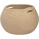Goodpick Wicker Storage Basket for Living Room, Small Round Woven Basket for Toys, Towel, Bedroom, Children Corner Decoration Plant Baskets Indoor, Jute, 10"D x 8.3"H