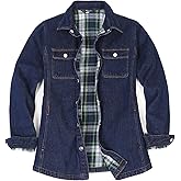 ZENTHACE Women's Flannel Lined Washed Denim Work Play Shirt Jacket,Fall Winter Light-Med Jean Shacket