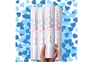 PrimePure Gender Reveal Confetti Cannon - Biodegradable Heart Shaped Confetti Poppers - Blue, 4 Pack - Baby Boy Gender Reveal Party Poppers - Blue Paper Baby Party Supplies Pop Gun