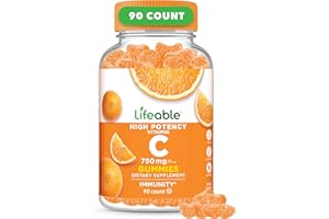 Lifeable Vitamin C Gummies for Adults | 750mg | Great Tasting Orange Flavor VIT C | Vegan Non GMO Vitamin C Chewable | for Immune Support | 90 Gummies