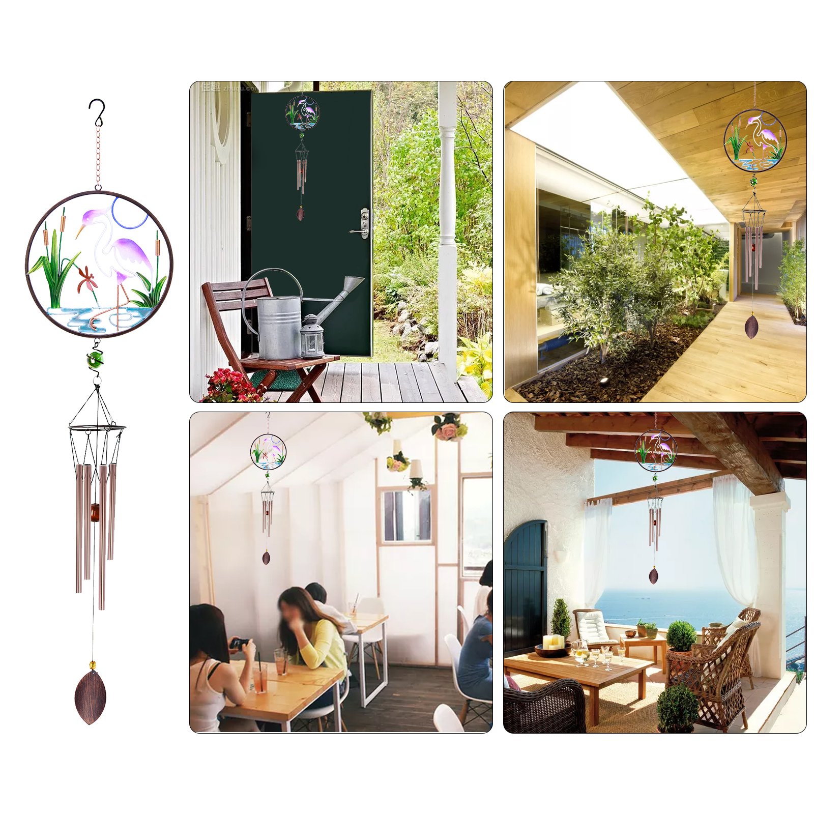 CREATIVE DESIGN CD-WC02, 32\'\'H White Crane Wind Chimes, Portable Metal Home Garden Decoration