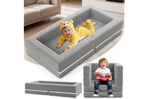 Abdtech Portable Toddler Travel Bed: Foldable & Soft - 3-in-1 Convertible Portable Folding Floor Bed with Washable Cloth Cover - Ideal for Vacation,Camping and Sleepover（54 inches,Grey）