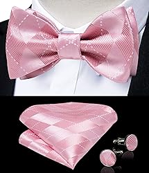 DiBanGu Pink Bow Ties for Men Plaid Bow Tie and