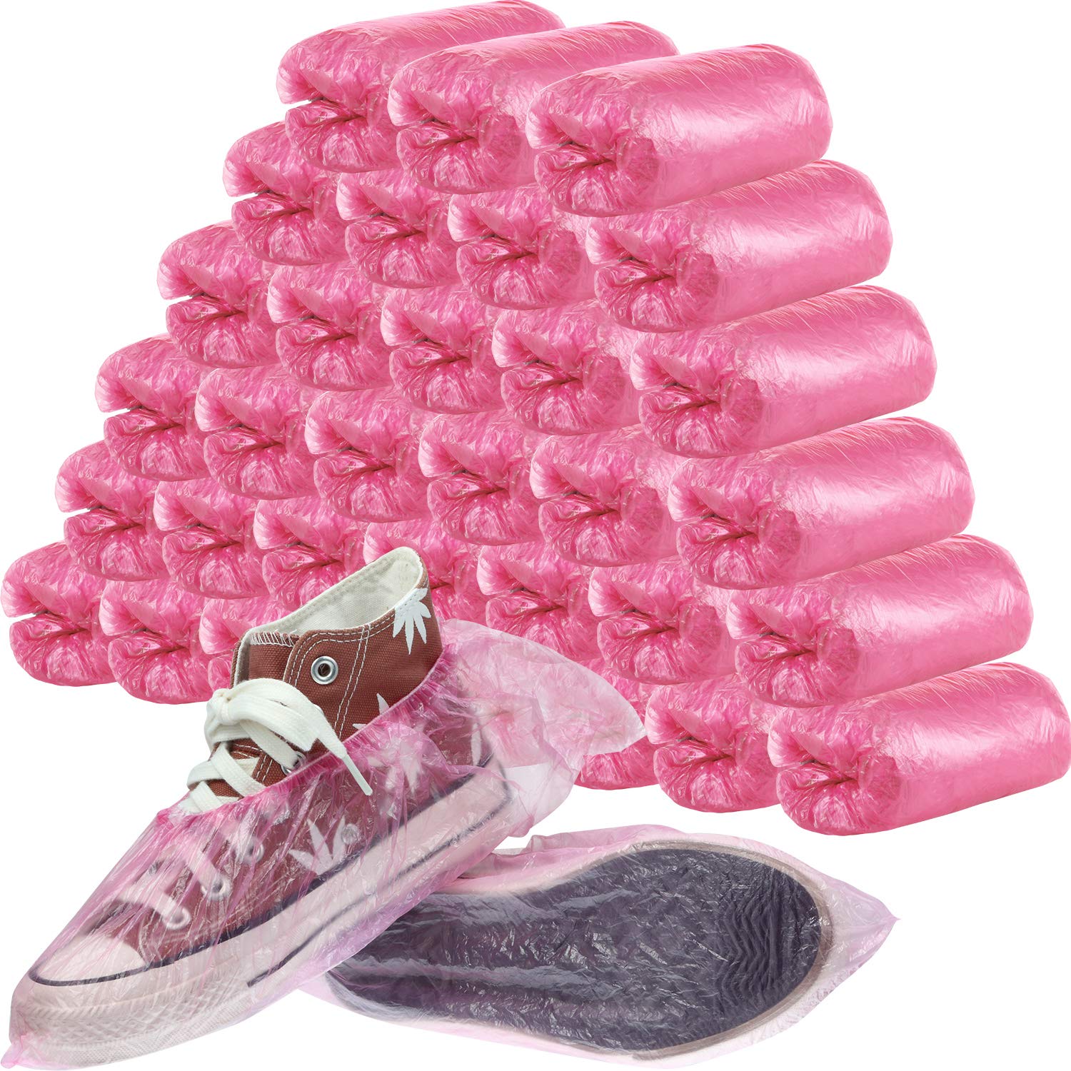 SATINIOR 400 Pieces (200 Pairs) Disposable Boot and Shoe Covers for Floor, Carpet, Shoe Protectors, Durable Non-Slip (Pink)