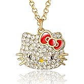 SALLY ROSE Hello Kitty Necklace for Women with Pave Crystals, 16"+3" Gold Plated and Enamel Sanrio Pendant Necklace Official License
