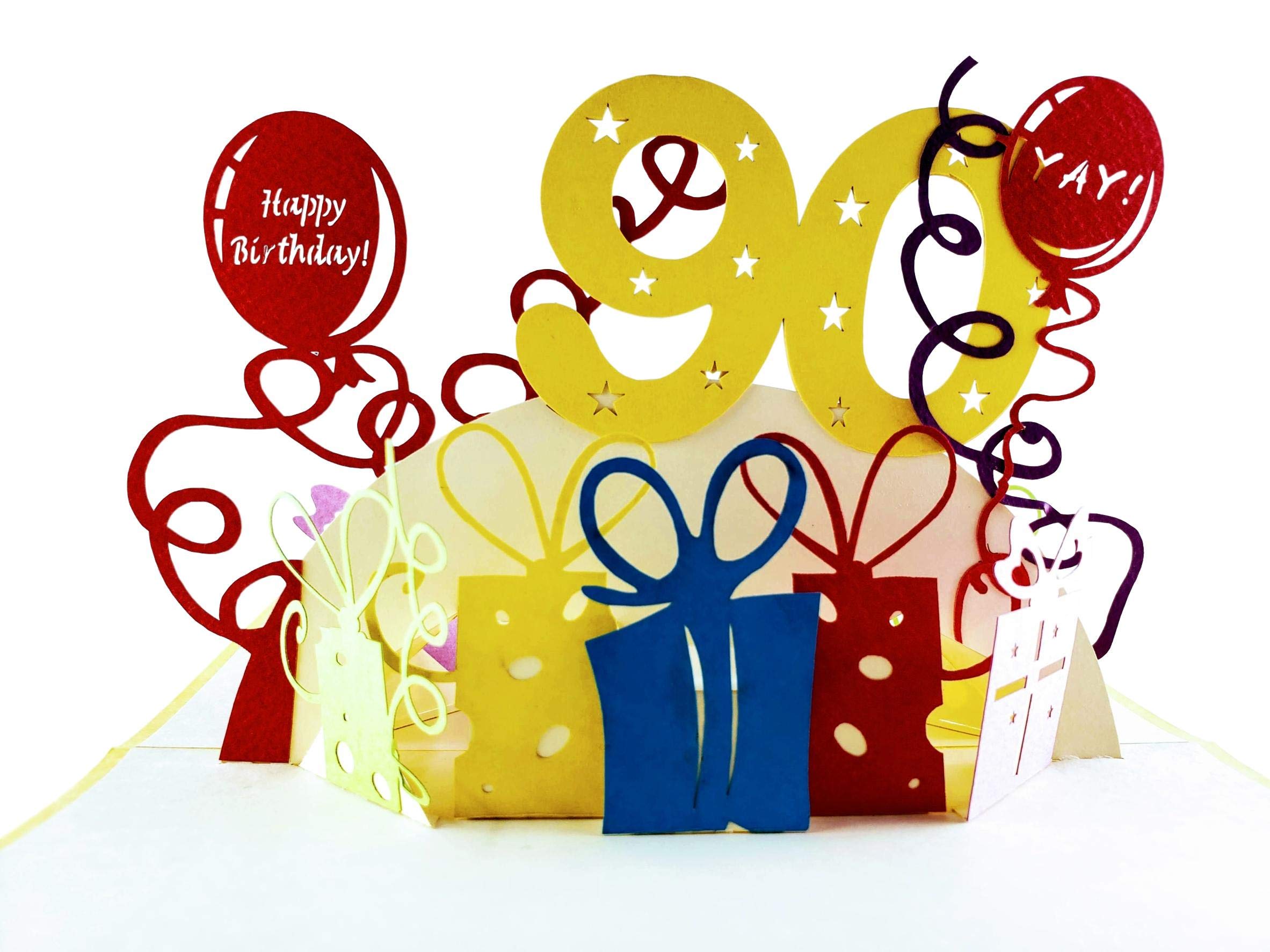 iGifts And Cards Happy 90th Birthday With Lots of Presents 3D Pop Up Greeting Card - Ninety, Awesome Gift, Cute, Fun, Unique, Special Occasion, Celebration, Husband, Wife, Best Friend, Congratulations
