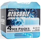 Everlasting Ice RX Large Reusable Ice Packs for Cooler with Handle (4 Pack) Long Lasting Coolness, BPA Free, Freezer Packs for Extended Cooling | Cooler Ice Packs for Camping, Fishing, Hiking, Beach
