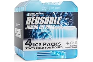 Everlasting Ice RX Large Reusable Ice Packs for Cooler with Handle (4 Pack) Long Lasting Coolness, BPA Free, Freezer Packs for Extended Cooling | Cooler Ice Packs for Camping, Fishing, Hiking, Beach