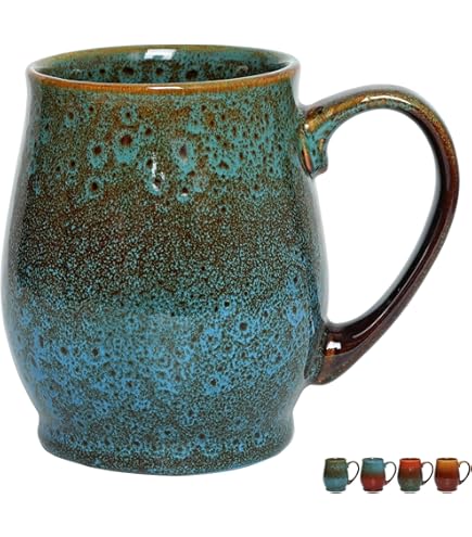 a coffee mug oz Set of 6 Colorful Pottery Coffee Mugs, 10 oz main image 1