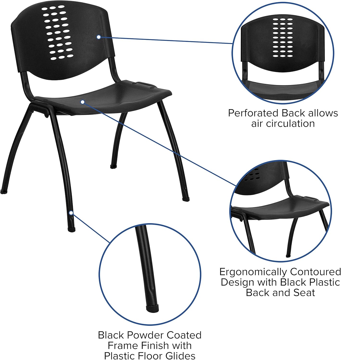 Flash Furniture HERCULES Series 880 lb. Capacity Black Plastic Stack Chair with Oval Cutout Back and Black Frame: Furniture & Decor