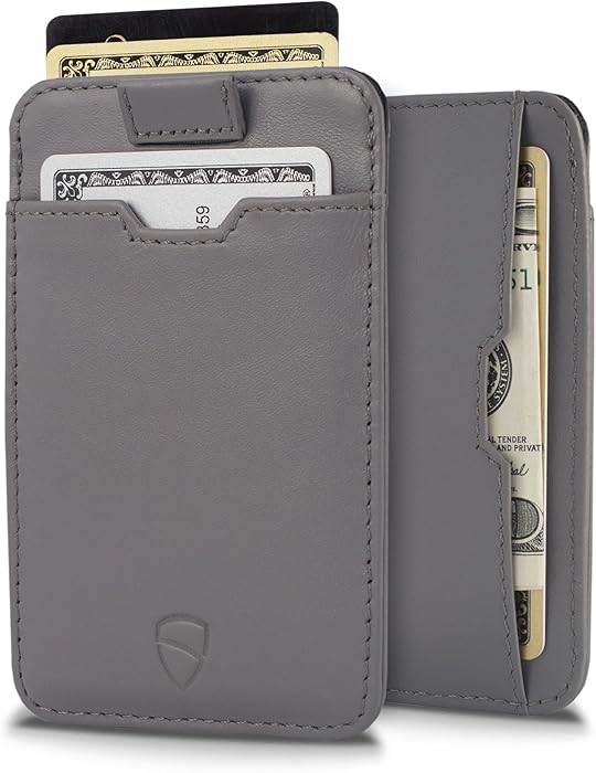 Vaultskin CHELSEA Slim Minimalist Leather Mens Wallet with RFID Blocking, Front Pocket Credit Card Holder (Chromium Grey)
