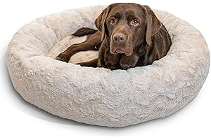 Best Friends by Sheri Original Calming Donut Dog and Cat Bed, Lux Faux Fur, Oyster, (36in x 36in) - Anxiety Relief for Pets Up to 100 lbs