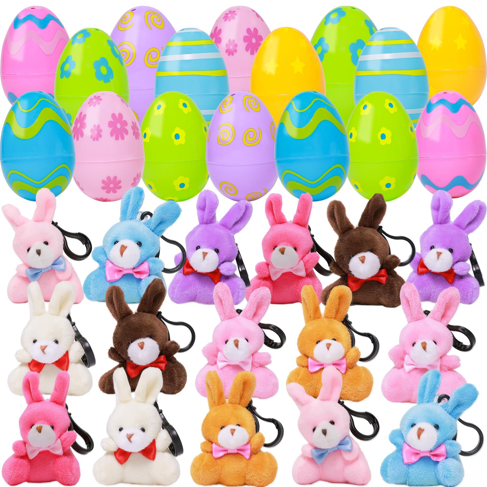ZJEFUNS 12 Pack Prefilled Easter Egg Fillers with Mini Animal Plush Toy Fillers for Easter Egg Hunt, Easter Basket Stuffers Gifts for 3-8 Year Old Kids Boys Girls Toddlers Easter Party Favors (Rabbit)