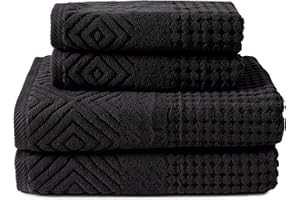 TEXERESILK Texere 100% Organic Cotton Diamond Jacquard 700 GSM Luxury Bath Towel Sets - Ultra Soft and Absorbent Hotel and Spa Quality (Diamond, Black, 2 Bath & 2 Hand Towels)