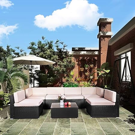 Amazon Com U Max 7 Pieces Patio Pe Rattan Wicker Sofa Set Outdoor
