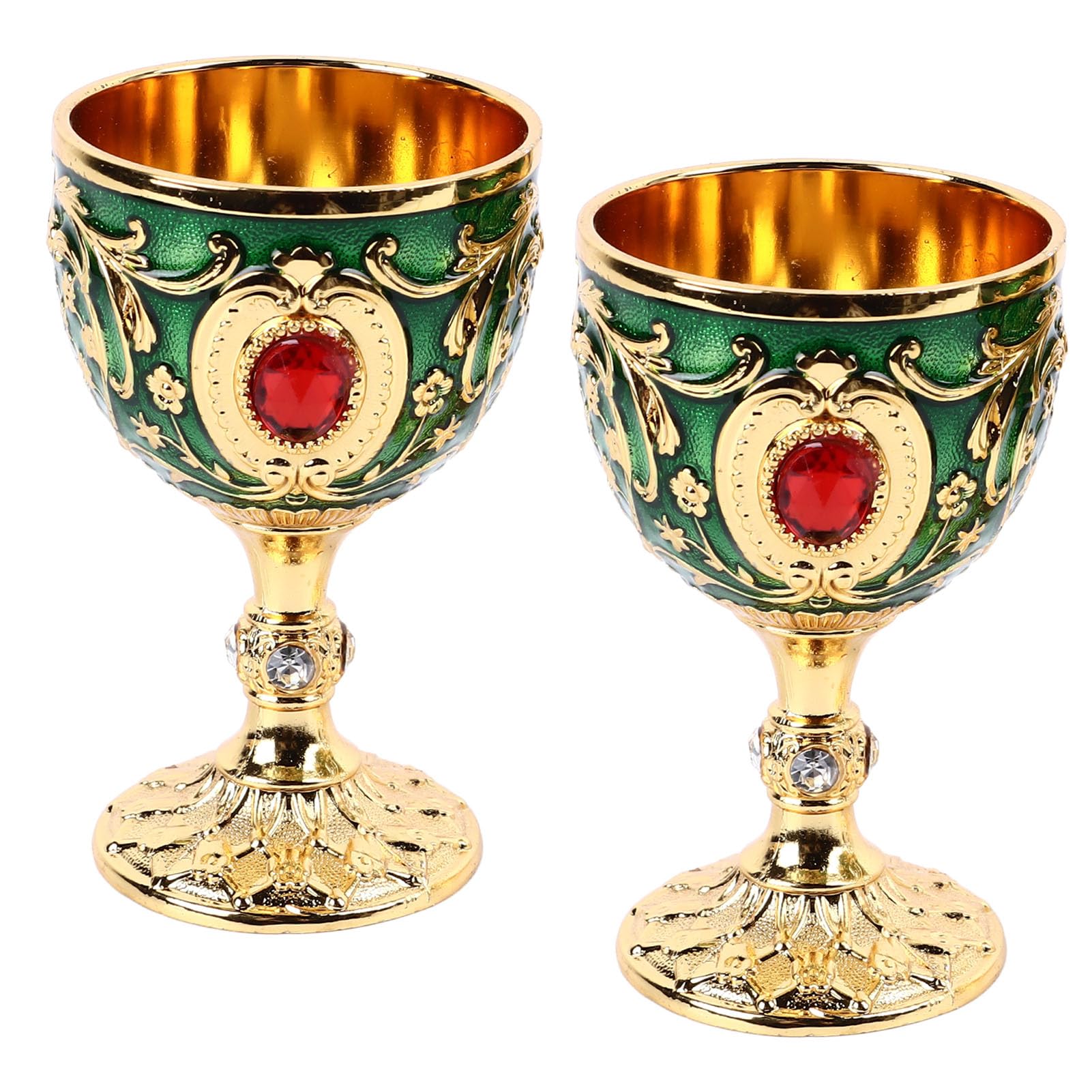Tnfeeon Vintage Jeweled Goblet - Zinc Alloy Chalice for King Queen Medieval Party Decorations - Halloween Drinking Decor Supplies in Gold