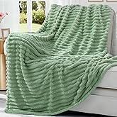 decorUhome Soft Fleece Sage Green Throw Blanket for Couch, Cozy Fluffy Plush Flannel Striped Blanket for Sofa Bed, Lightweight Decorative Ribbed Fuzzy Blanket for Woman, 50x60 Inches
