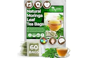 TOG999 60 Moringa Leaf Tea Bags, 100% Natural & Pure from Moringa Leaves. Loose Leaf Moringa Herbal Tea. Moringa Leaf Tea. No Sugar, No Caffeine, No Gluten, Vegan.