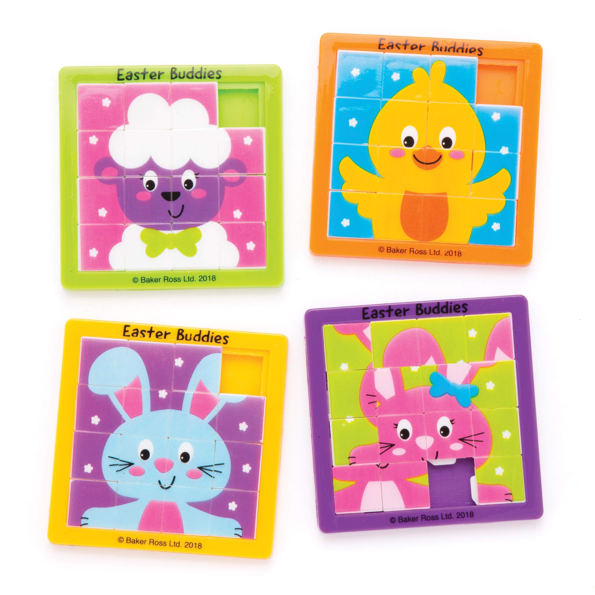 Baker Ross AW209 Easter Buddies Sliding Puzzles (Pack of 4) For Kids Easter Party Bag Fillers or Gift Ideas