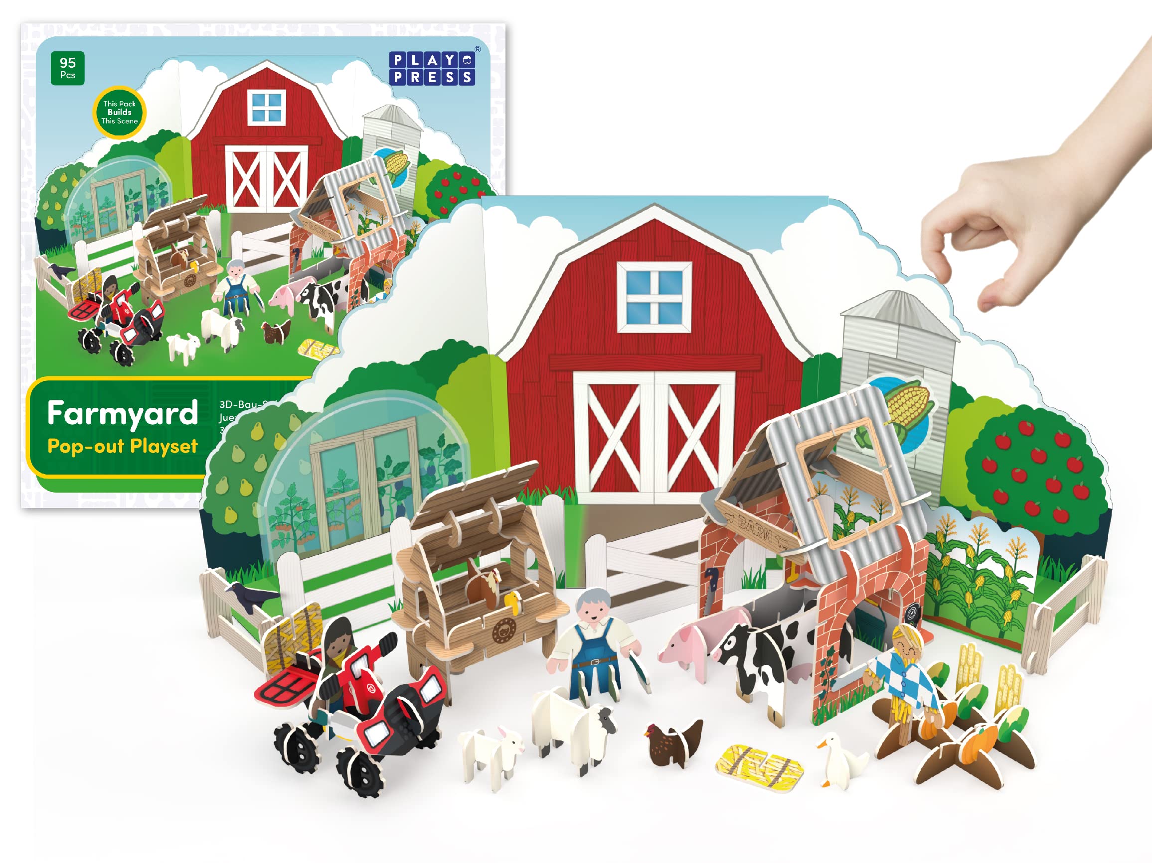 PLAYPRESS Farmyard Pop-out Playset - Eco-Friendly Building Toys - One of the UK's Most Popular Farm Toys - Easy Storage - Construction Toys for Ages 4+