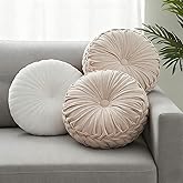 Beeveer 3 Pcs Round Throw Velvet Pillows Classy Accent Pumpkin Throw Pillows 15 Inch Decorative Cushion for Couch Chair Bed Car, 2 Styles (White)