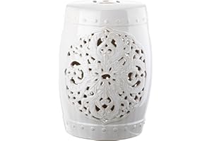 SAFAVIEH ACS4527A Flora Glazed Ceramic Decorative Garden Stool, 0, Antique White