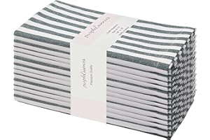 PurpleEssences Plain Striped Cloth Napkins - Set of 12-100% Cotton - 18 x 18 Inch - Fall Thanksgiving - Perfect Everyday Use Dinner Napkin - Forest Green and White