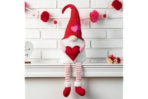 Glitzhome Valentine's Day Gnome Plush Decor Cute Valentine Gnome Doll Elf Shelf Sitter with Dangling Legs Table Collectible Ornaments Gnome Valentine Decor Sweet Valentine's Day Gift Present, 28.25"H