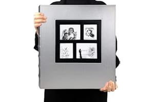 RECUTMS Photo Album Self Adhesive Magnetic DIY Scrapbook 60 Pages 13.3 x 13.4 (Inches) Accommodate 8X10 6X8 5X7 4X6 Photo Wedding Album Memory Book (Silver)