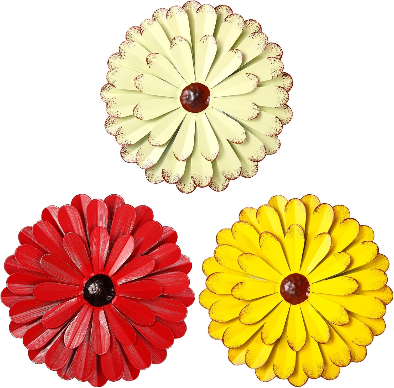 Plaques & Wall Art - 3 Pcs Metal Flower Wall Decor Daisy Flower Metal Wall Art Decorations Fall Metal Flowers Outdoor Decor Flower Wall Sculptures Hanging for Indoor Home Kitchen Bathroom Bedroom Patio Living Room, 8 Inch