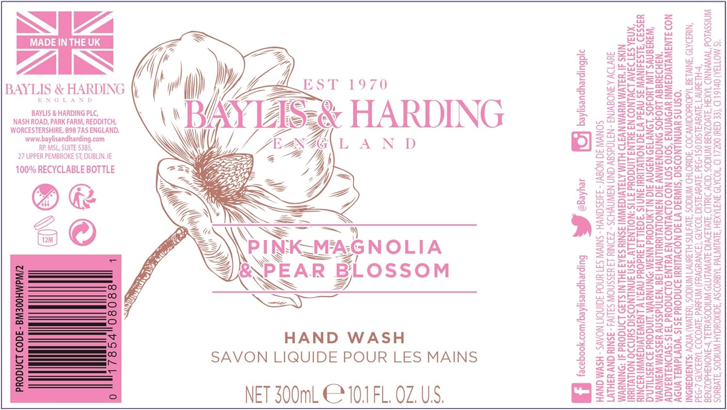 Baylis & Harding Pink Magnolia & Pear Blossom Hand Wash, 300 ml, Pack