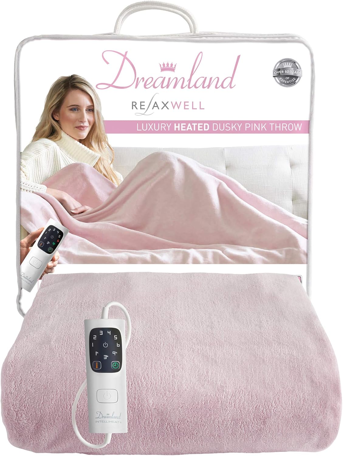 Dreamland Intelliheat + Luxury Heated Throw, Pink, 16708, Electric
