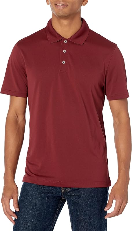 Polo da Golf, Maniche Corte, Slim Fit, Asciugatura Rapida Uomo, Bordeaux Intenso, L