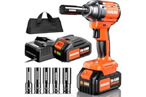 OLMLMO Cordless Impact Wrench, Brushless Impact Wrench 1/2 inch Max Torque 500Ft-lbs(700Nm),3500RPM w/ 4.0 Battery, Sockets Drill,Screws,High Torque Power Impact Wrench for Car Home,Electric Impact Gun