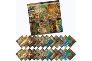 YASMEN Single-Sided Scrapbook Paper Pad, 24 Sheets Mixture Colored Paper, 6"×6" Bronzing Cardstock Paper Pads, Vintage Themed Designer Paper Pads Art Kits, Bullet Junk Journal Craft Paper