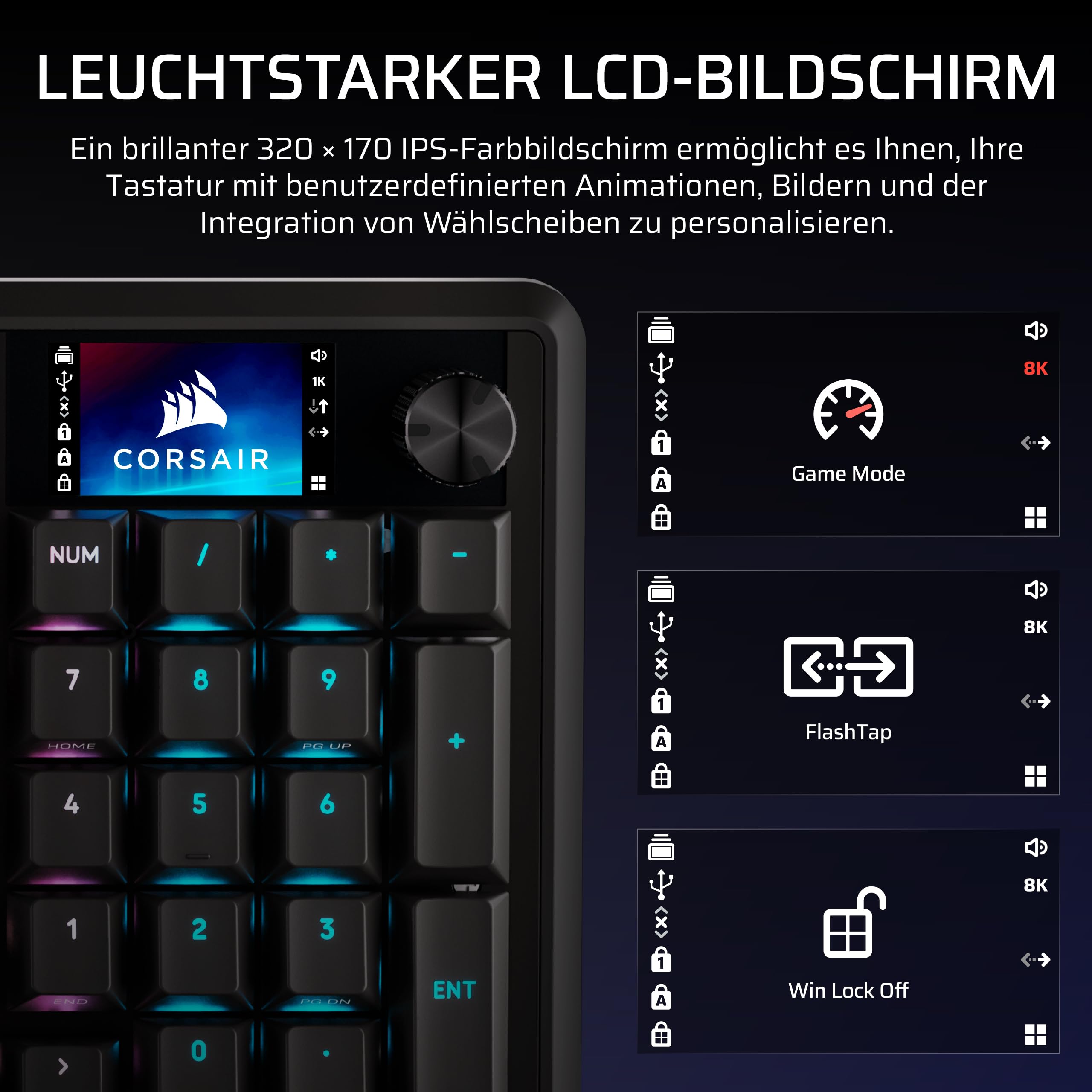 Corsair Vanguard PRO 96 Kabelgebundene Hall-Effekt Magnetisch-Mechanisch Gaming-Tastatur – 96 Prozent, MGX Hyperdrive Schalter, 8000Hz, Rapid Trigger, Virtual Stream Deck, SOCD Flashtap, QWERTZ DE 7