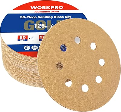 WORKPRO 50Pcs 125mm Sanding Discs 80 120 240 Grit Hook Loop Orbital Sander