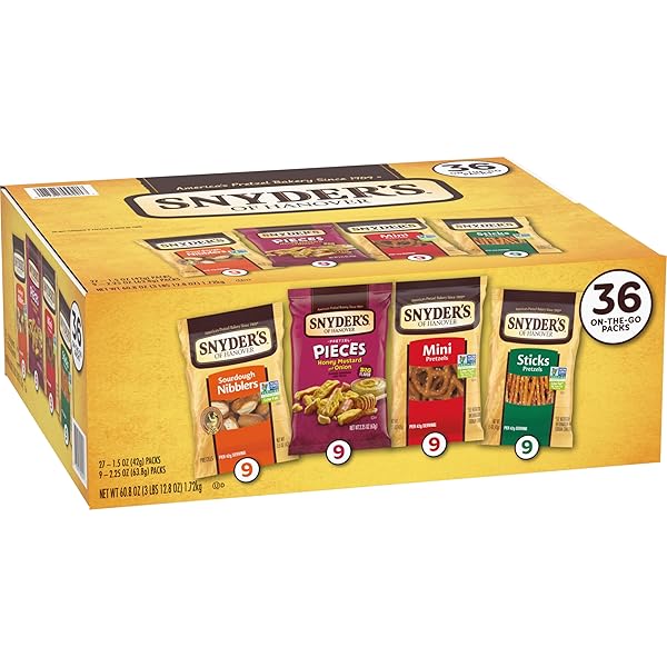 SNYDER’S OF HANOVER, VARIETY PACK PRETZELS, INDIVIDUAL PACKS, 4 FLAVORS, 36 CT (PACK OF 36)