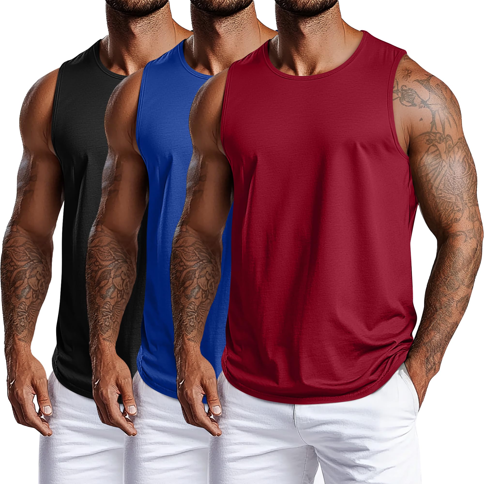 Photo 1 of Evervibe 3 Pack Cotton Big and Tall Men's Tank Tops Plus Size Workout Sleeveless Tee Shirts Crew Neck Muscle Shirts L-5XL(Black, Royal Blue, Red,4X-Large)