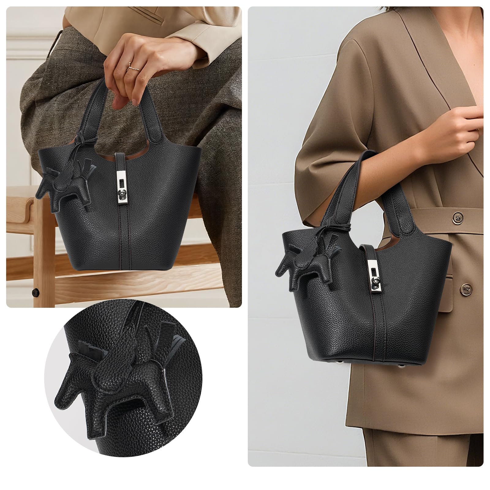 ノーブランド品 Women's Leather Tote Bag, Large Capacity, Lightweight, Commuting, Fashionable, Popular, High Visibility, Simple, Cute, Small, Soft, Freestanding, Inner Pocket Included, Charm Included