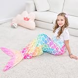 WERNNSAI Mermaid Tail Blanket Plush Wearable Kids Rainbow Scales 110x40cm view 7