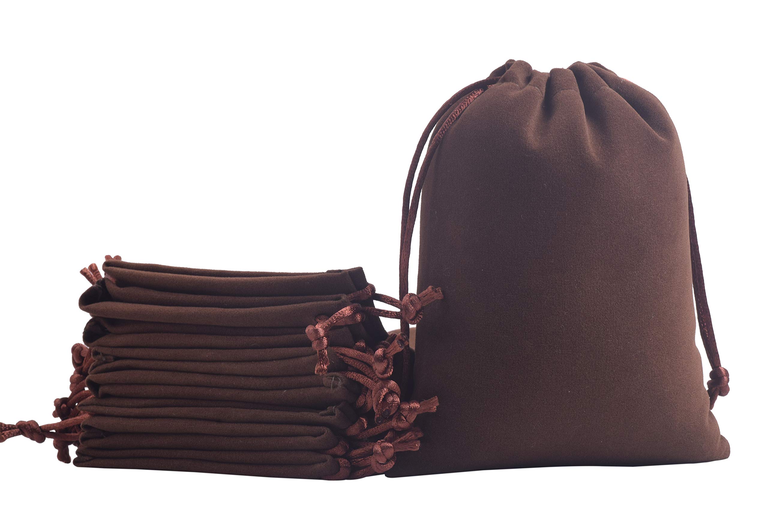 KONMAY 10pcs Big Velvet Drawstring Bags, Brown 20.0x25.0cm Velevet Jewellery Pouches for Gifts, Party Favors